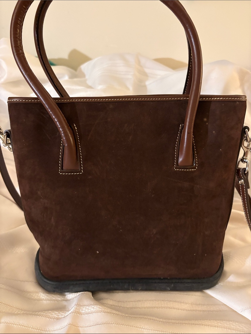 Dooney & Bourke Dark Brown Suede Shoulder Tote - Picture 4 of 7